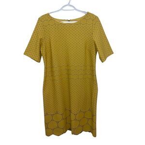 RM LL Woman's Yellow Polka Dot Midi Back Zip Dress Size 12‎